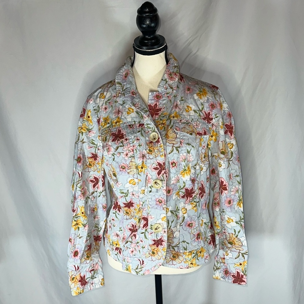 Coldwater Creek Women Floral Blazer Jacket Size 12 Whimsical Spring Colorful